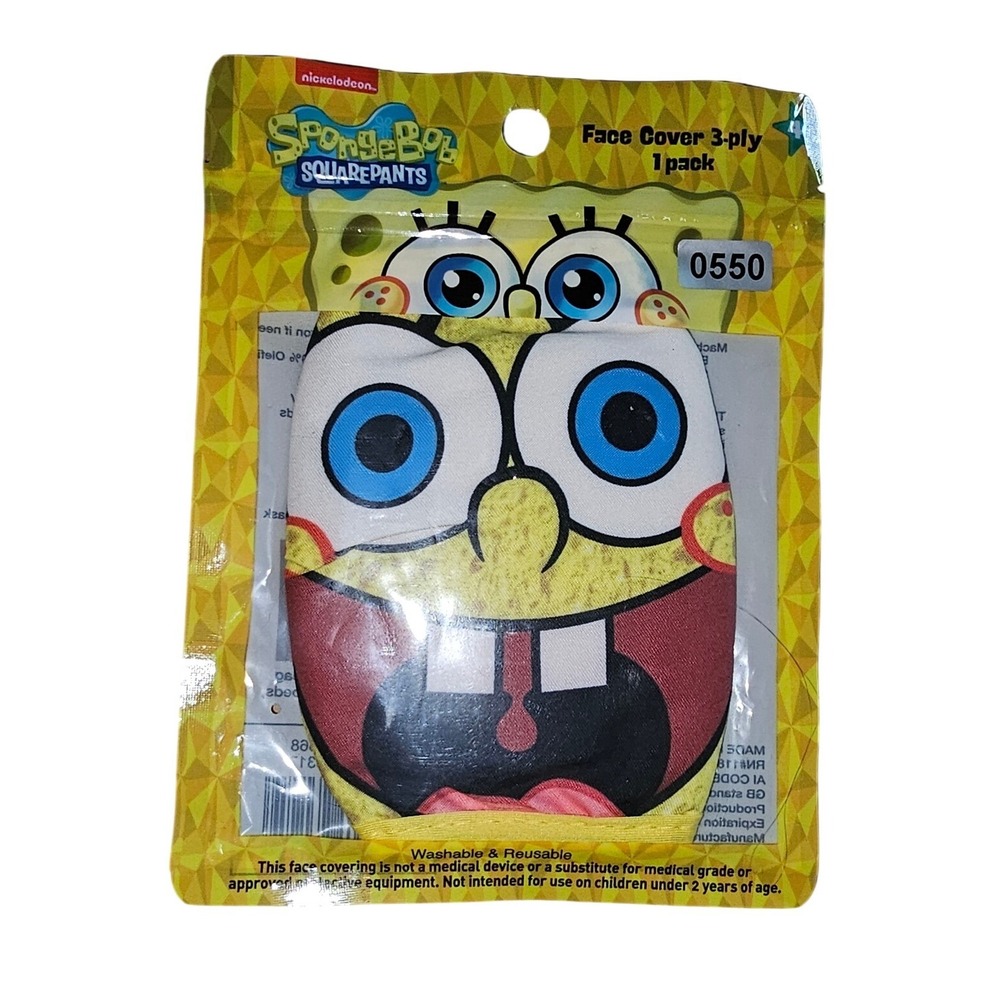 Nickelodeon SpongeBob SquarePants Face Cover 3-Ply Washable Reusable Mask #550